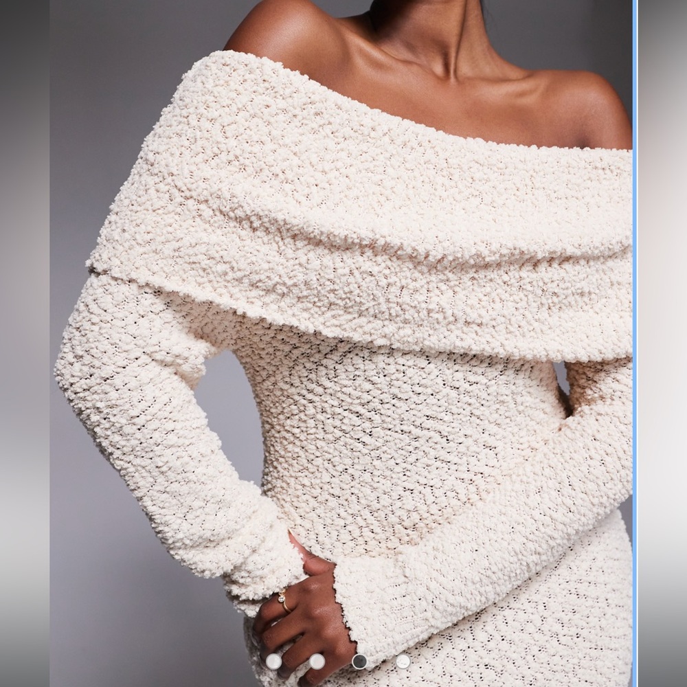 JLUXLABEL Cream Off-Shoulder Knit Maxi Dress